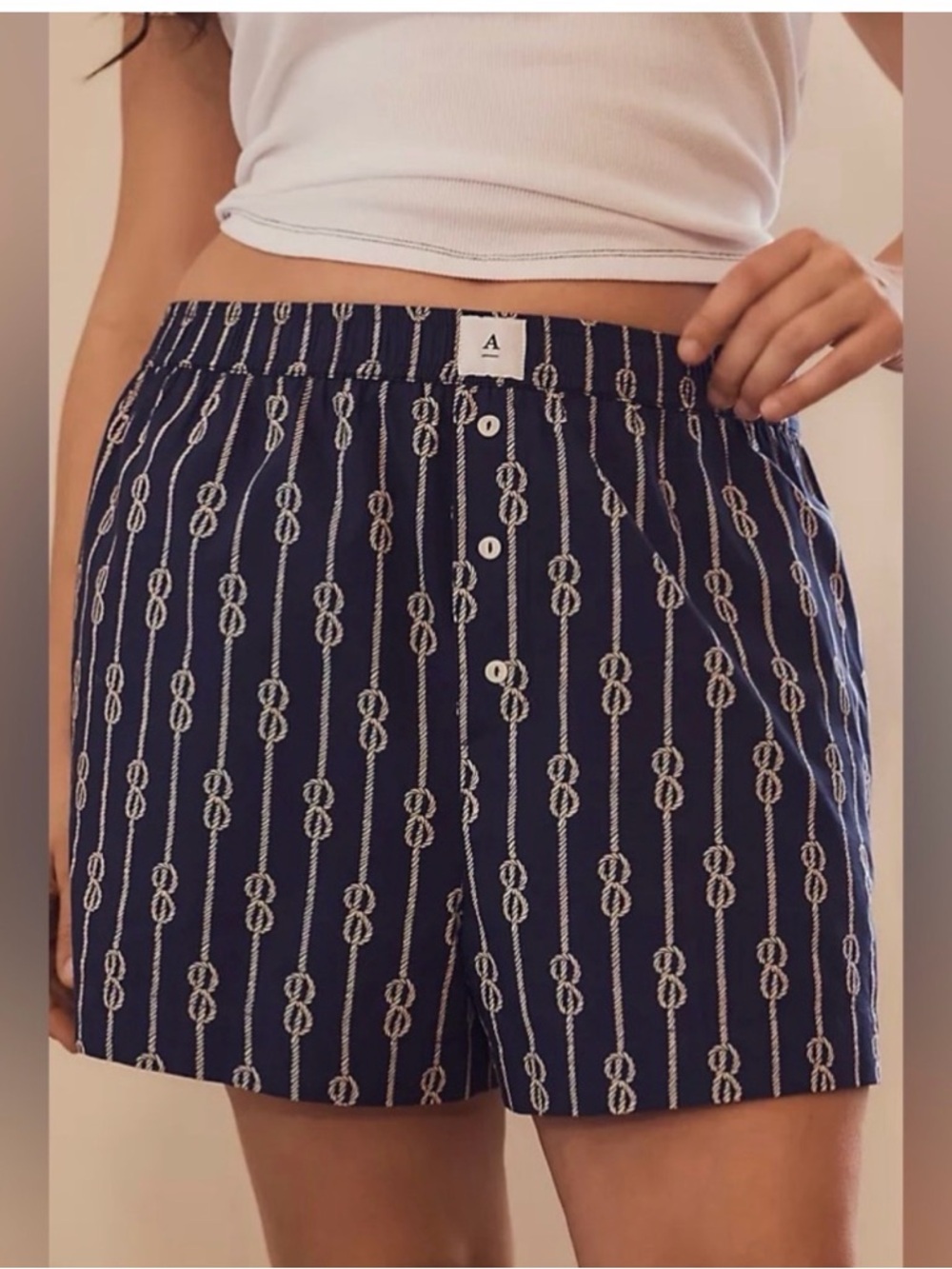 Anthropologie Navy Rope-Stripe Button-Front Shorts